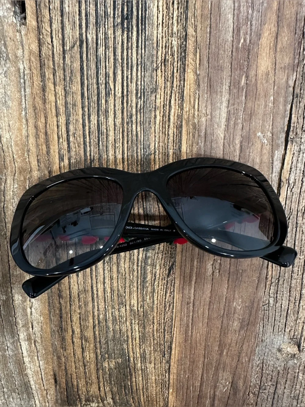 Dolce & Gabbana Black Sunglasses with Red Rose Embellishments